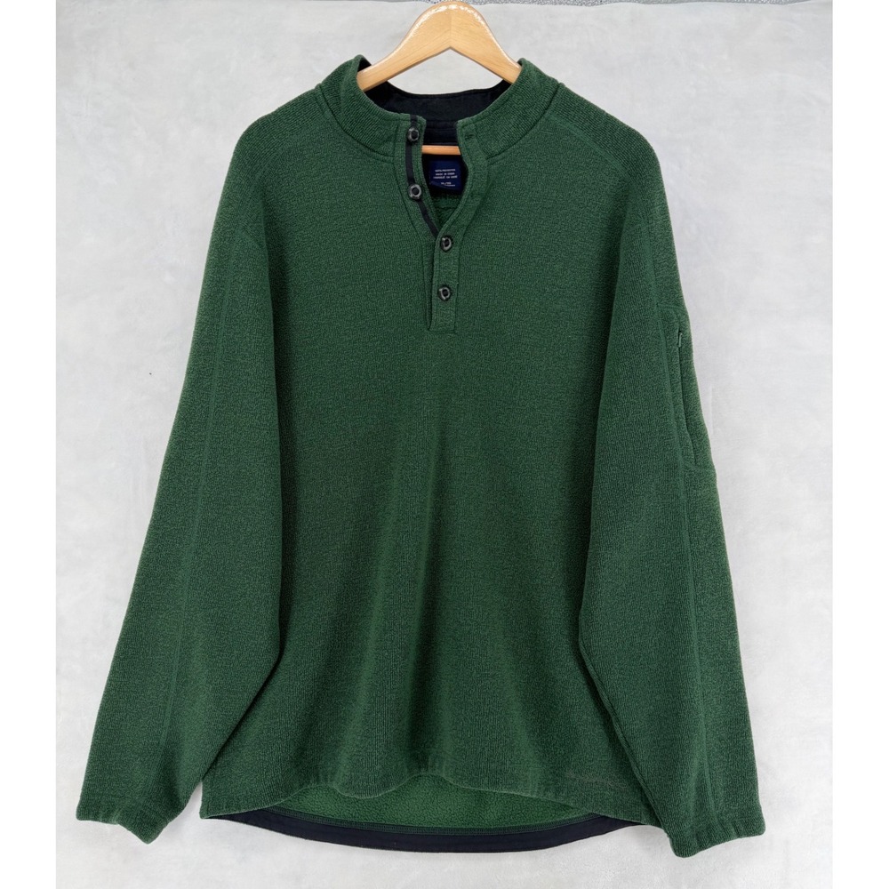 ExOfficio Mens XL Forest Green Henley Pullover Fleece Sweater Sleeve Pocket 1212